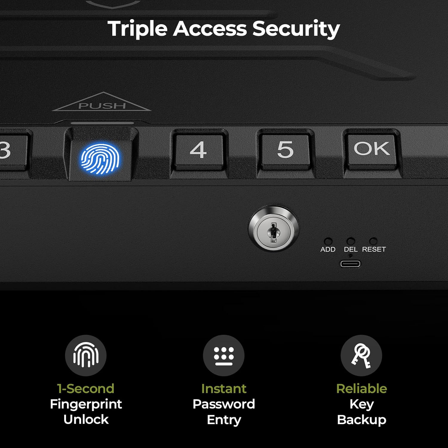 ONNAIS Large Biometric Gun Safe - Fingerprint Pistol Safes with Internal Light, Three Unlock Methods, and Emergency Power Supply, Gun Lock Box for Home, Nightstand, Bedside, and Car Use